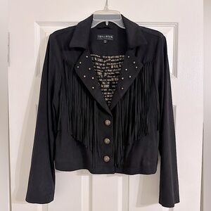 Idyllwind Black Suede Fringe Jacket with Star Studs - S